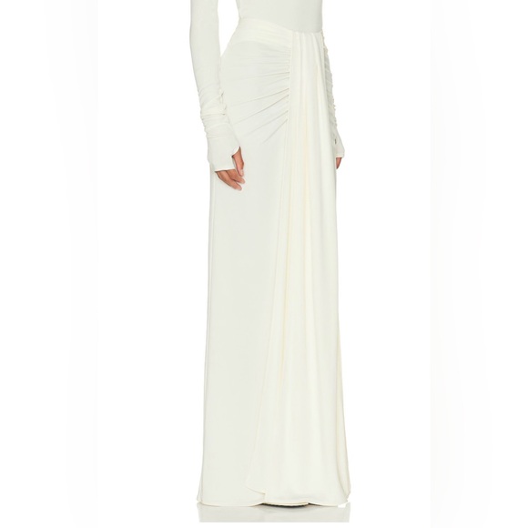 HELSA- XXS -matte jersey long wrap skirt- ivory. - Picture 3 of 8